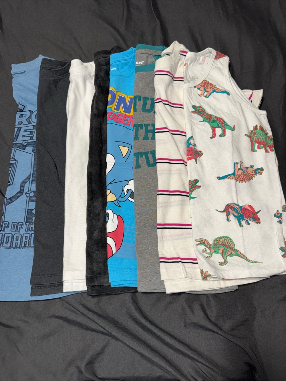 Kids' Mixed Graphic & Dino Tank Top Bundle - White, Blue, Gray, Black